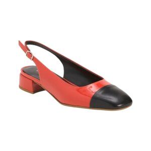 MIRROR Black/Orange Leather Cap Toe Slingback Shoes